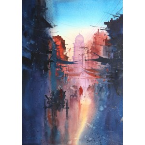 Javid Tabatabaei, 14 x 20 inch, Watercolor on Paper, Cityscape Painting, AC-JTT-034